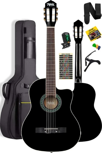 Midex MGX-100BK-BAG Üst Seviye Klasik Gitar 4/4 Sap Ayarlı Gül Klavye (Tuner Çanta Askı Capo Metod Pena) - Resim 2