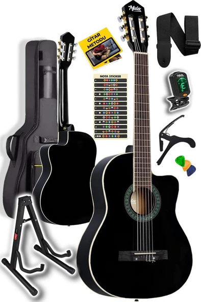 Midex MGX-100BK-ST Üst Seviye Klasik Gitar 4/4 Sap Ayarlı (Çanta Stand Tuner Capo Askı Metod Pena) ürün görseli 1