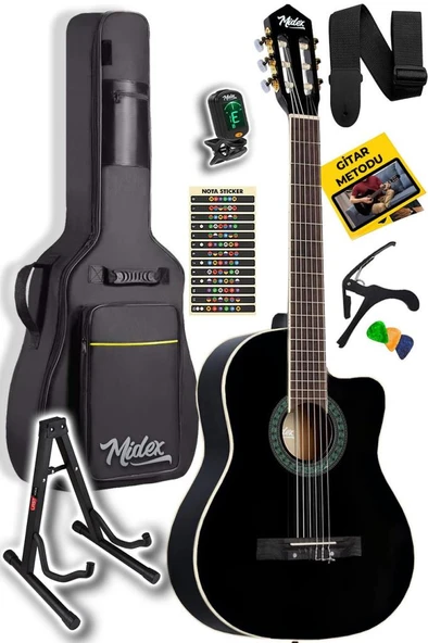 Midex MGX-100BK-ST Üst Seviye Klasik Gitar 4/4 Sap Ayarlı (Çanta Stand Tuner Capo Askı Metod Pena) - Resim 3