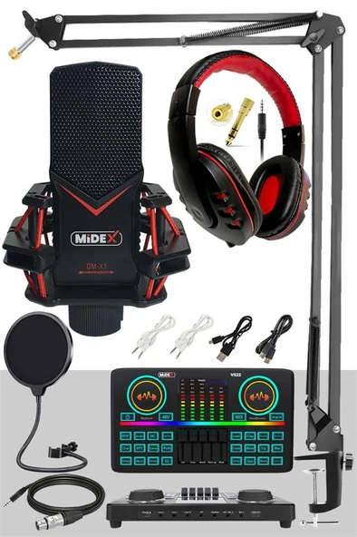 Midex GMX-1 Effective set Condenser Mikrofon Ses Kartı Kulaklık Canlı Yayın Paketi (Telefon ve PC) ürün görseli 1