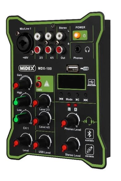Midex MDX-100 Stüdyo Kayıt İçin Ses Kartlı Mixer +48V Phantom Power ile Stüdyo Mikser - Resim 4