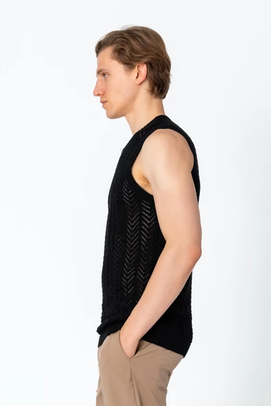 Erkek Regular Fit Örme Pamuk Rahat Kolsuz Triko - 3