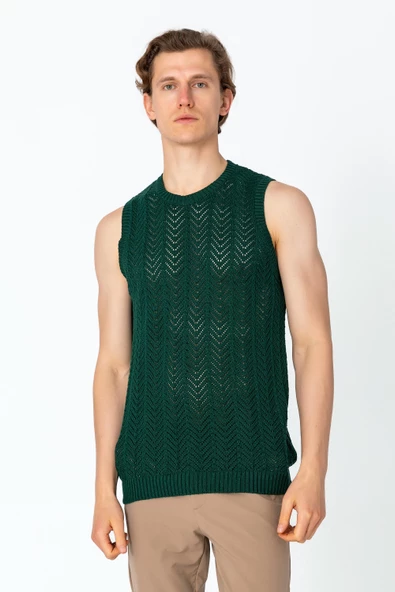 Erkek Regular Fit Örme Pamuk Rahat Kolsuz Triko - 11