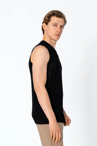 Erkek Regular Fit Örme Pamuk Rahat Kolsuz Triko - 5