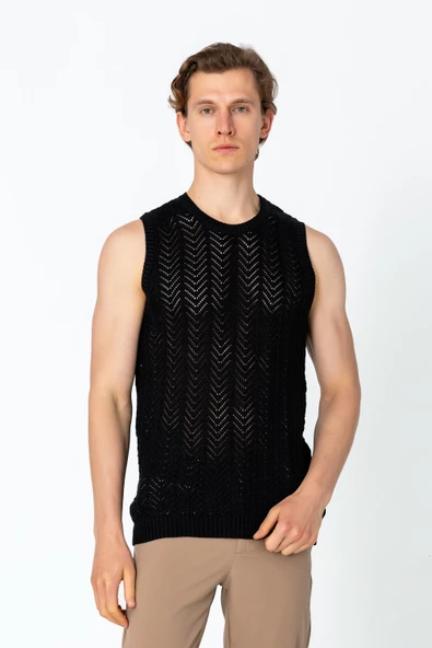 Erkek Regular Fit Örme Pamuk Rahat Kolsuz Triko