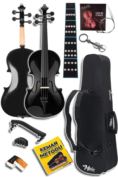 Midex HGA44BK-STYS Full Siyah Set Keman 4/4 (Yastık Stand Tuner Susturucu Yedek Tel Reçine Çanta Yay) - Resim 4