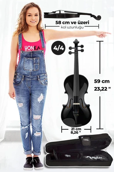 Midex HGA44BK-TYS Full Siyah Set Keman 4/4 (Yastık Reçine Çanta Yedek Tel Susturucu Yay) - Resim 4