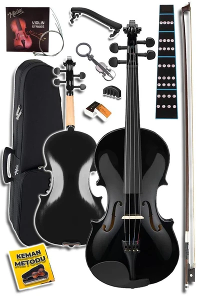 Midex HGA44BK-TYS Full Siyah Set Keman 4/4 (Yastık Reçine Çanta Yedek Tel Susturucu Yay) - Resim 2