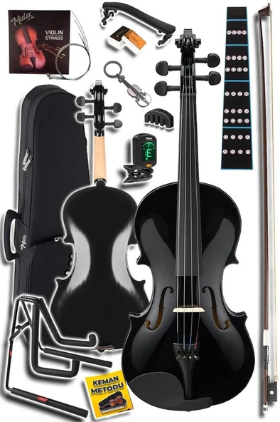 Midex HGA44BK-STYS Full Siyah Set Keman 4/4 (Yastık Stand Tuner Susturucu Yedek Tel Reçine Çanta Yay) - Resim 2