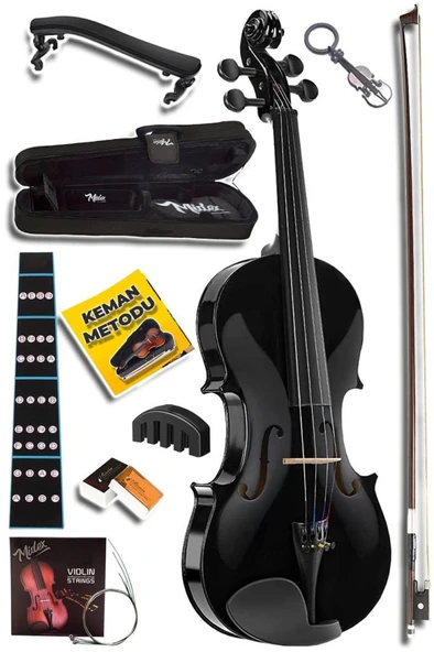 Midex HGA44BK-TYS Full Siyah Set Keman 4/4 (Yastık Reçine Çanta Yedek Tel Susturucu Yay) ürün görseli 1
