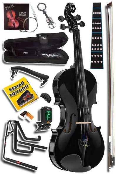 Midex HGA44BK-STYS Full Siyah Set Keman 4/4 (Yastık Stand Tuner Susturucu Yedek Tel Reçine Çanta Yay) ürün görseli 1