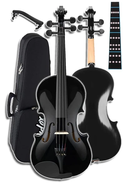 Midex HGA44BK-STYS Full Siyah Set Keman 4/4 (Yastık Stand Tuner Susturucu Yedek Tel Reçine Çanta Yay) - Resim 3