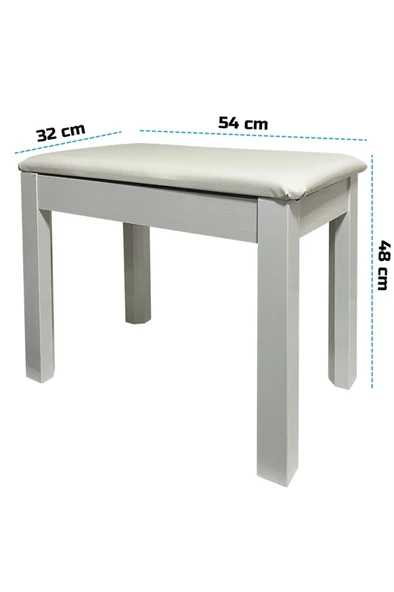 Midex TBX-144WH Üst Kalite Piyano Taburesi Gizli Bölmeli Beyaz Renk (32x54x48) - Resim 3