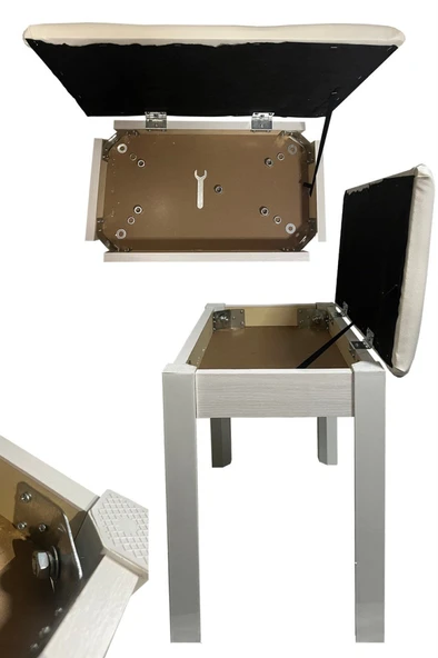 Midex TBX-144WH Üst Kalite Piyano Taburesi Gizli Bölmeli Beyaz Renk (32x54x48) - Resim 2