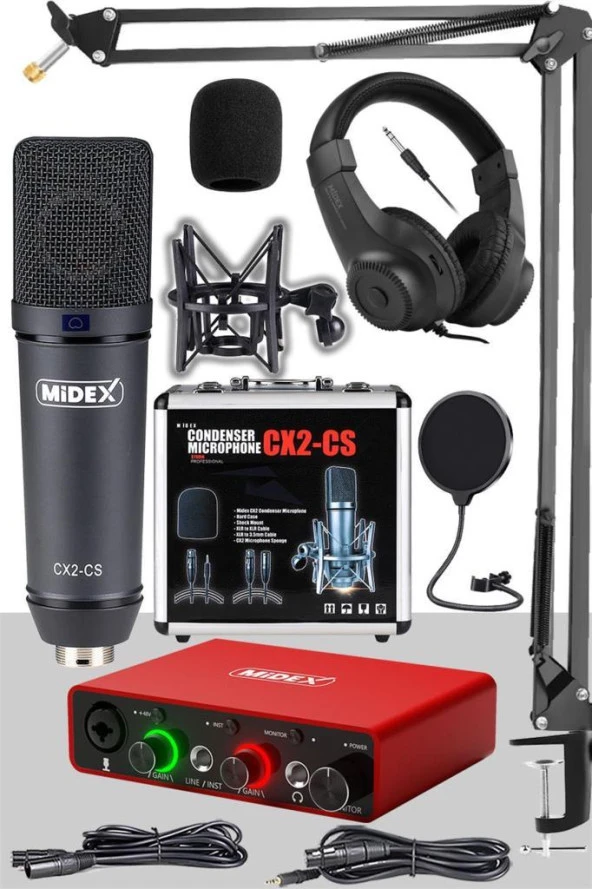 Stüdyo Ekipmanları Exclusive Paket-2 CX2 Mikrofon GLX-700RD Ses Kartı Stüdyo Kayıt Seti