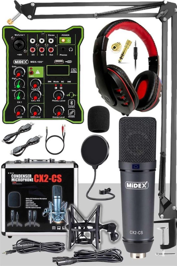 Midex Wizard Paket-1 CX2 Stüdyo Mikrofon MDX-100 Stüdyo Kayıt Mikseri Kulaklık Ekipman Seti