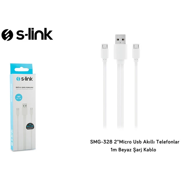 S-link SMG-328 2*Micro Usb Akıllı Telefonlar 1m Beyaz Şarj Kablo