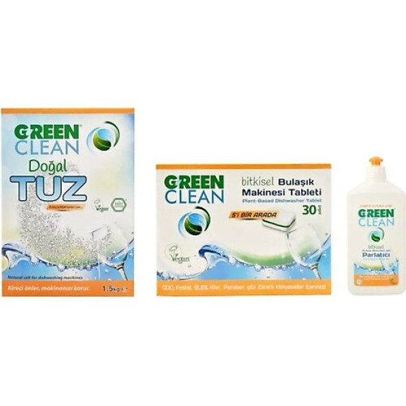 U Green Clean Bulaşık Makinesi Tableti 30 Adet + Doğal Tuz 1,5 kg + Parlatıcı 500 ml