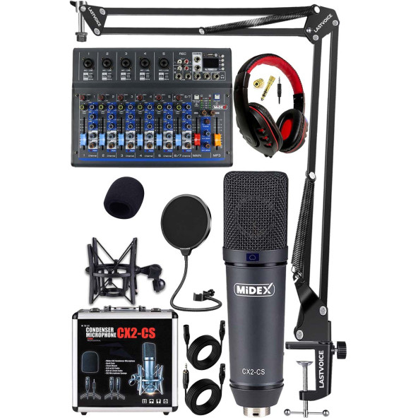 Midex Wizard Paket-4 CX2 Stüdyo Mikrofon MDX-07FXU Stüdyo Kayıt Mikseri Kulaklık Ekipman Seti