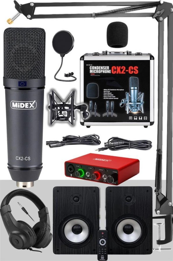 Midex Exclusive Paket-6 Stüdyo Ekipmanları Seti (Monitör Mikrofon Ses Kartı Kulaklık)