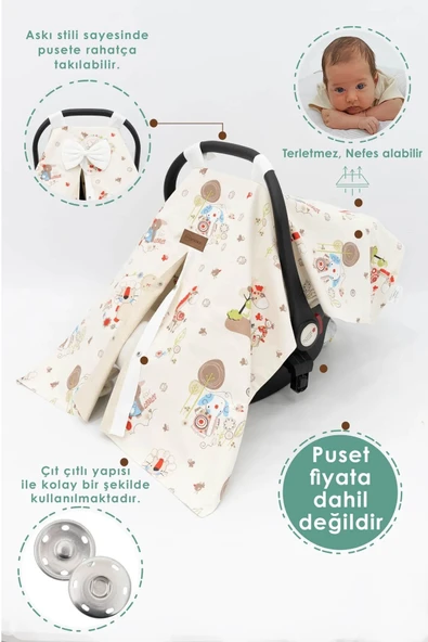 Bebek Ortopedik Puset Minder / Örtü, 2'li Avantajlı Puset Set, Askı Stil, Animal Serisi - 2