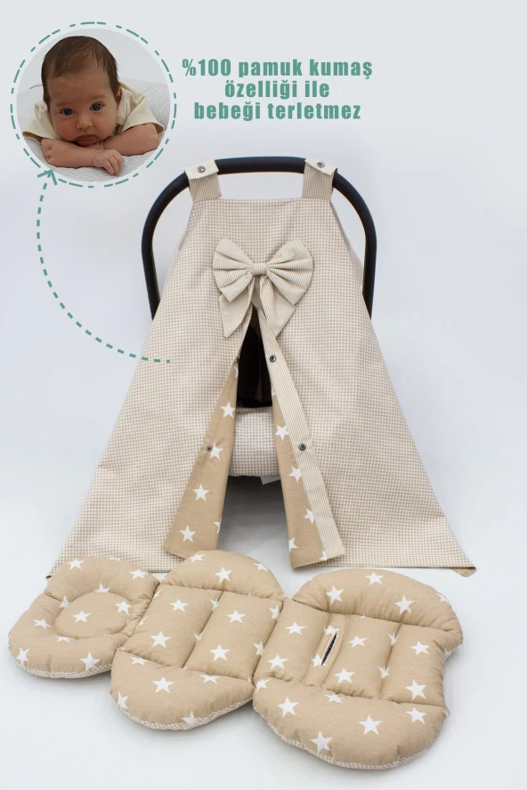 Çift Taraflı Ortopedik Puset Minderi, Örtü Ve Çarşaf 3' Lü Set, Askı Stil, Ekose Serisi