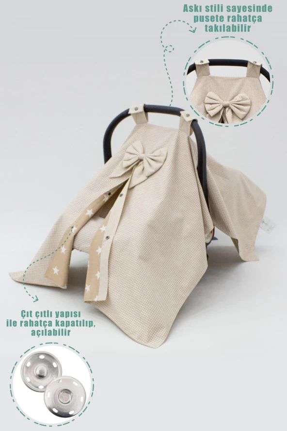 Çift Taraflı Ortopedik Puset Minderi, Örtü Ve Çarşaf 3' Lü Set, Askı Stil, Ekose Serisi - 4