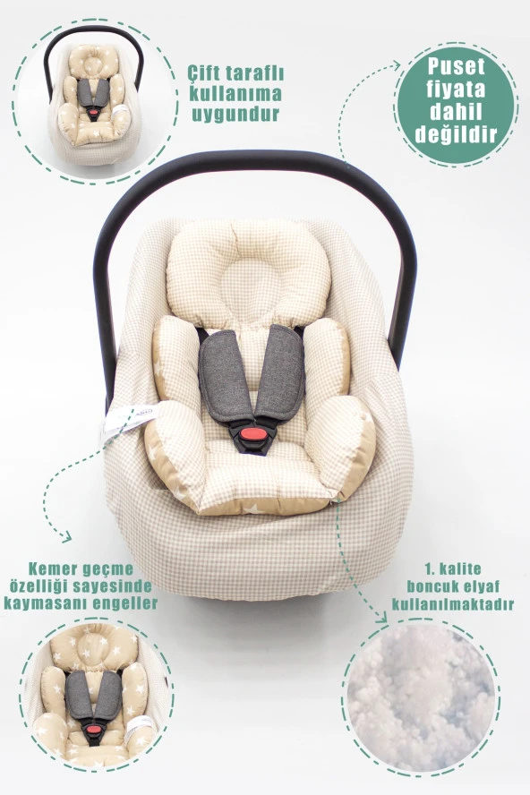 Çift Taraflı Ortopedik Puset Minderi, Örtü Ve Çarşaf 3' Lü Set, Askı Stil, Ekose Serisi - 5