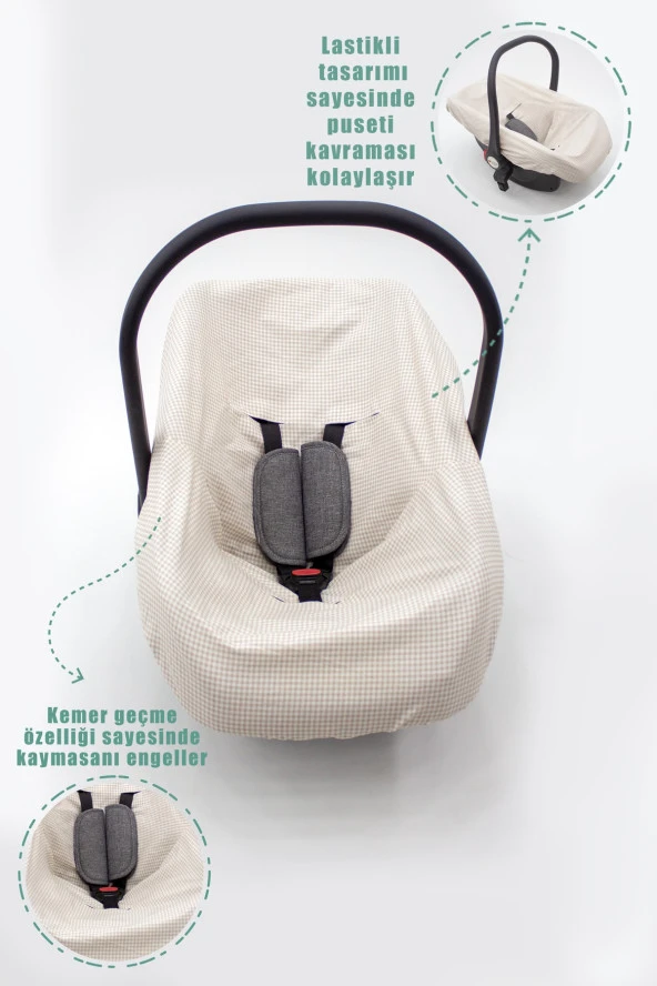 Çift Taraflı Ortopedik Puset Minderi, Örtü Ve Çarşaf 3' Lü Set, Askı Stil, Ekose Serisi - 6