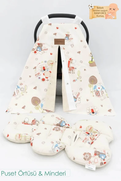 Bebek Ortopedik Puset Minder / Örtü, 2'li Avantajlı Puset Set, Askı Stil, Animal Serisi