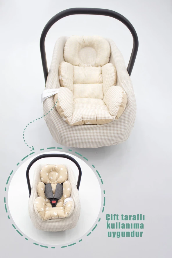 Ortopedik Bebek Puset Minderi Ve Çarşaf, Pamuklu Kumaş, Ekose Serisi - 2