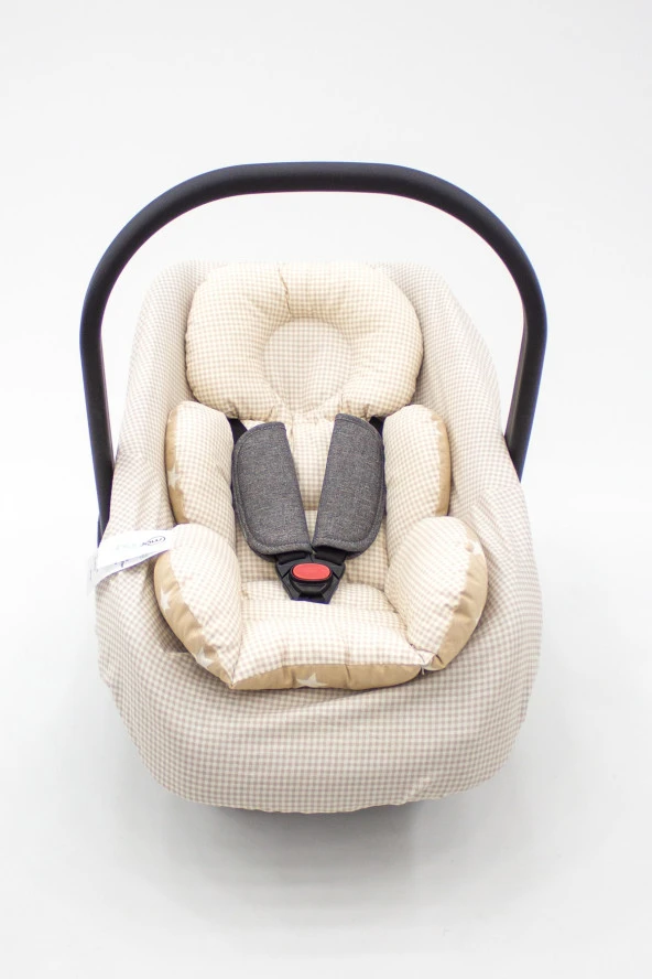 Ortopedik Bebek Puset Minderi Ve Çarşaf, Pamuklu Kumaş, Ekose Serisi - 4