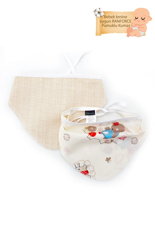 Bebek Için Mama Önlüğü, Çok Amaçlı Salya Bezi, Bebek Boyun Fuları, Animal Serisi, Krem - 2