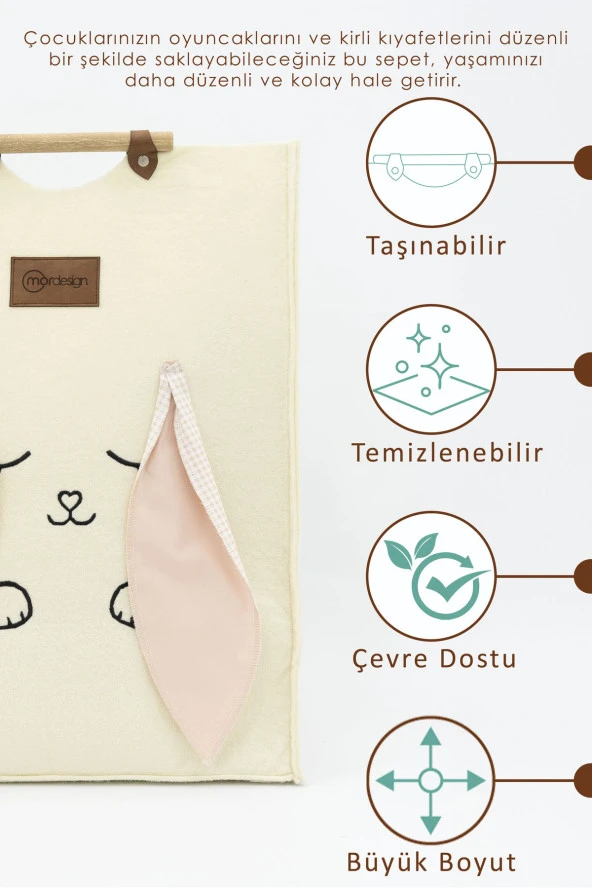 Keçe Çocuk Oyuncak/Kirli Çamaşır Depolama Sepeti, Çok Amaçlı Saklama Sepeti, Morbunny Serisi - 3