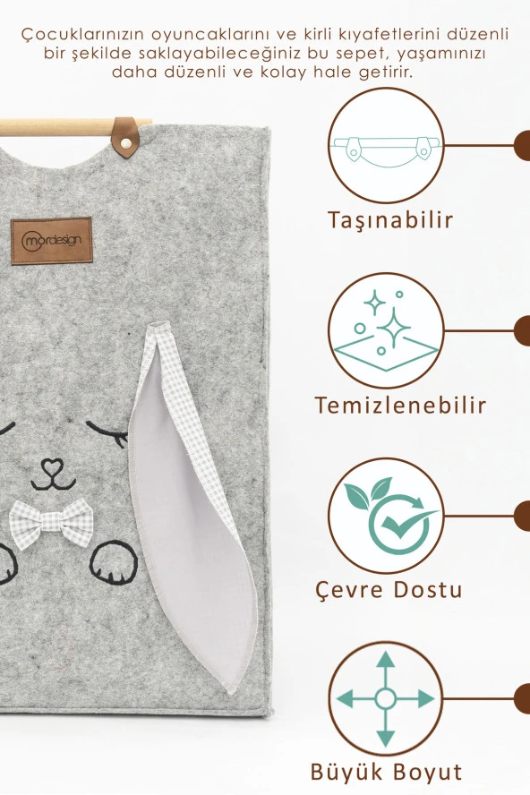 Keçe Çocuk Oyuncak/Kirli Çamaşır Depolama Sepeti, Çok Amaçlı Saklama Sepeti, Morbunny Serisi - 2