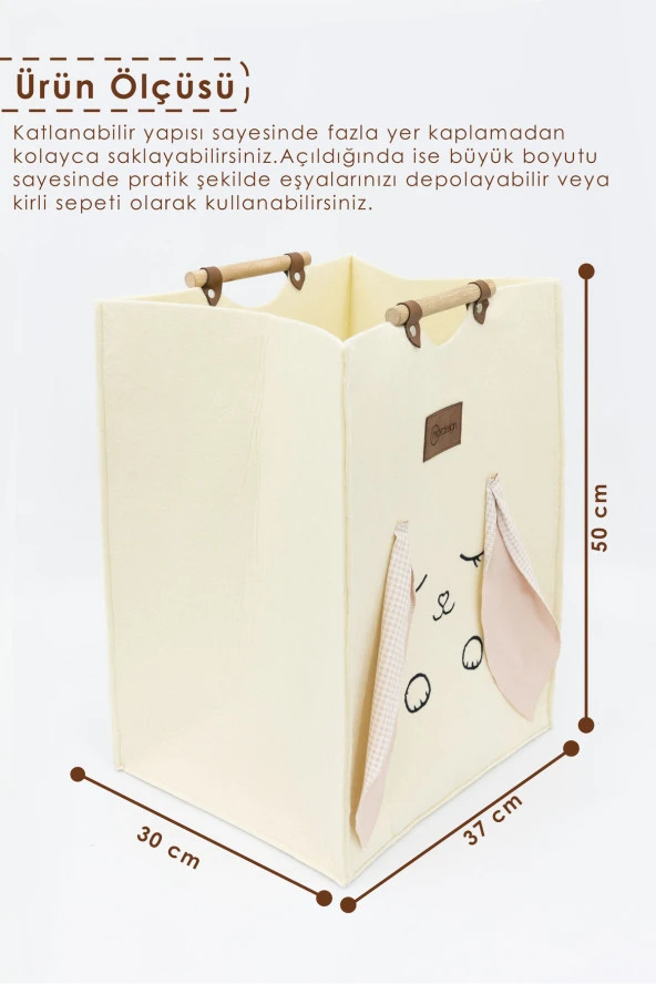 Keçe Çocuk Oyuncak/Kirli Çamaşır Depolama Sepeti, Çok Amaçlı Saklama Sepeti, Morbunny Serisi - 4