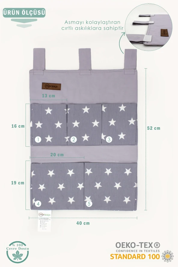 Beşik Yanı Düzenleyici 5 Cepli Bebek Odası Organizeri Cırtlı Askılı ToparlayıcıSvalbard Serisi - 2