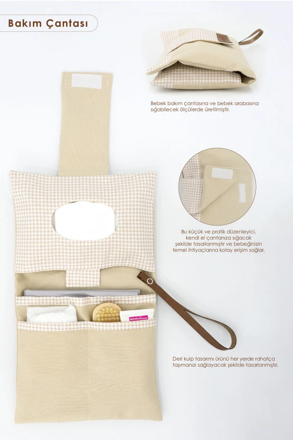 3'lü Bebek Bakım Seti; Keçe Anne Bebek Organizeri, Su Geçirmez Alt Değiştirme Pedi, Alt Açma Çantası - 3