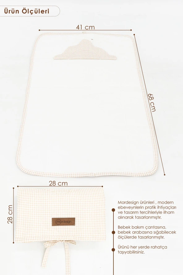 3'lü Bebek Bakım Seti; Keçe Anne Bebek Organizeri, Su Geçirmez Alt Değiştirme Pedi, Alt Açma Çantası - 5