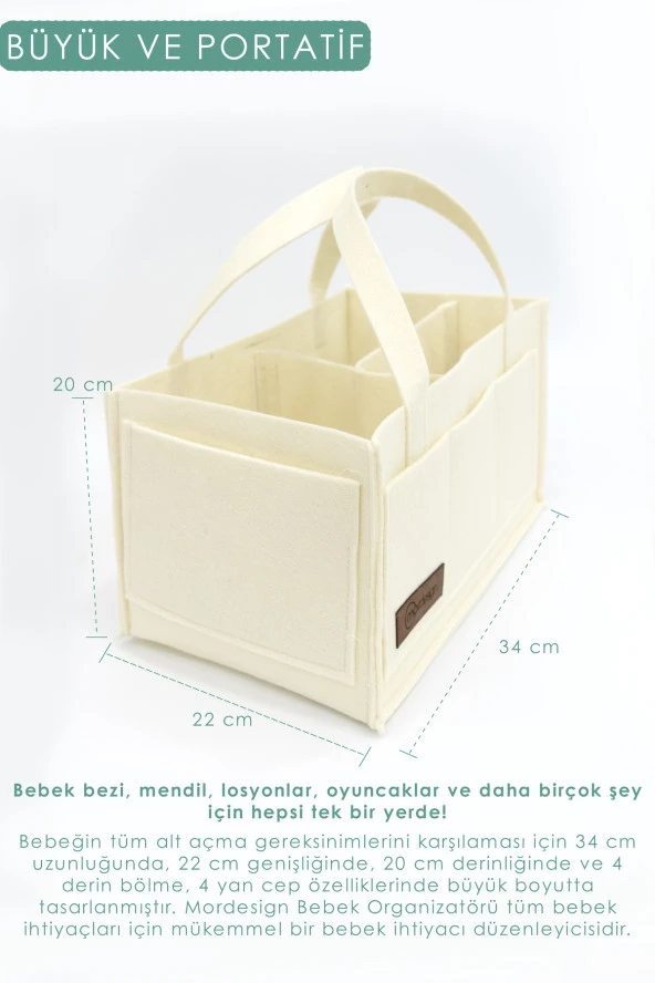 Keçe Anne Bebek Bakım Çantası, Yenidoğan Alt Açma Değiştirme Organizer, Taşınabilir Düzenleyici, Bej - 3