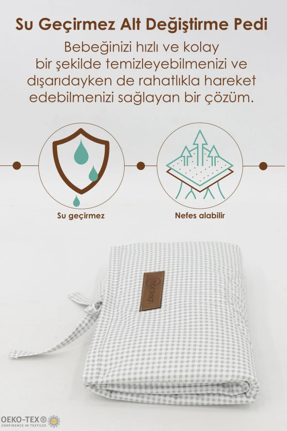 3'lü Bebek Bakım Seti; Keçe Anne Bebek Organizeri, Su Geçirmez Alt Açma Pedi, Alt Açma Çantası, Gri