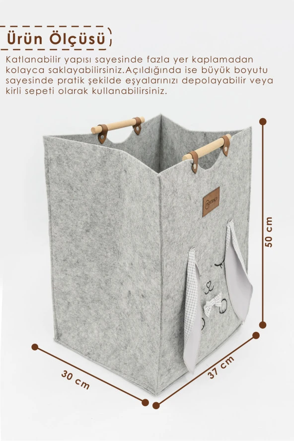 Keçe Çocuk Oyuncak/Kirli Çamaşır Depolama Sepeti, Çok Amaçlı Saklama Sepeti, Morbunny Serisi - 4