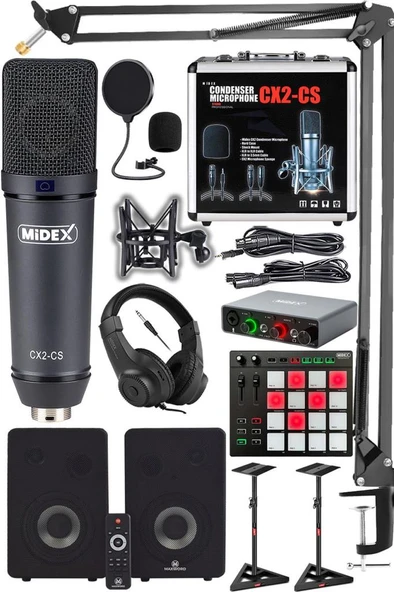 Midex Private Paket-6 Stüdyo Ekipmanları Seti (Monitör Mikrofon Ses Kartı Kulaklık Midi Pad Controller) ürün görseli