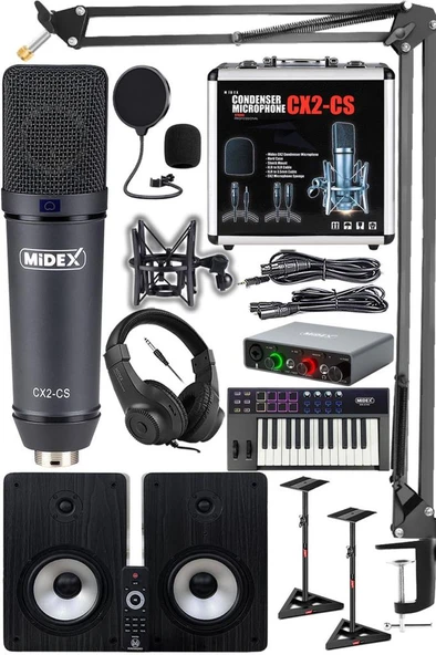 Midex Private Paket-7 Stüdyo Ekipmanları Seti (Monitör Mikrofon Ses Kartı Kulaklık Midi Klavye) ürün görseli 1