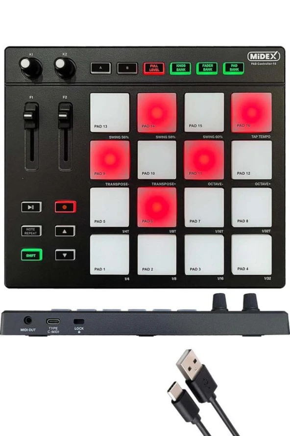 Midex Wizard Paket-5 Stüdyo Ekipmanları Seti (Monitör Mikrofon Ses Kartı Kulaklık Midi Pad Controller) - 4