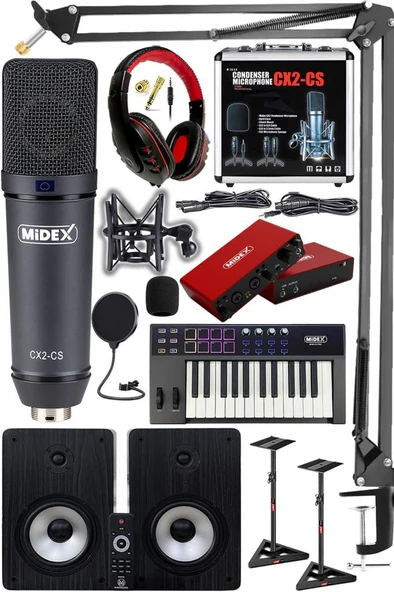 Midex Wizard Paket-6 Stüdyo Ekipmanları Seti (Monitör Mikrofon Ses Kartı Kulaklık Midi Klavye) ürün görseli 1