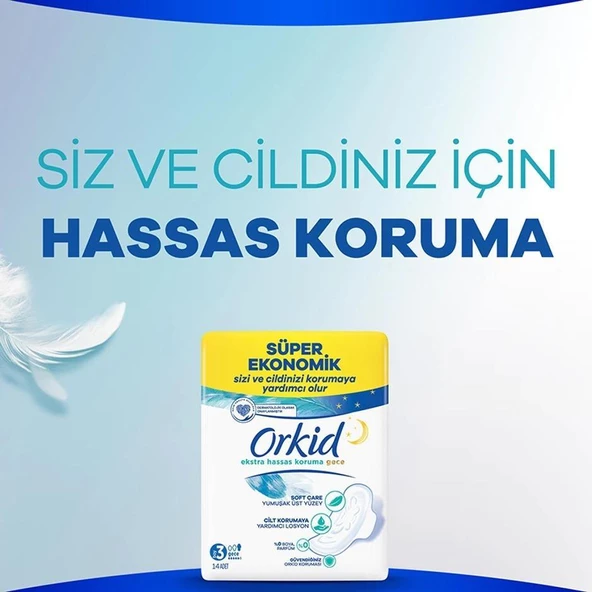 Orkid Extra Hassas Koruma Dörtlü Hijyenik Ped Gece 14'Lü (Boy 3)