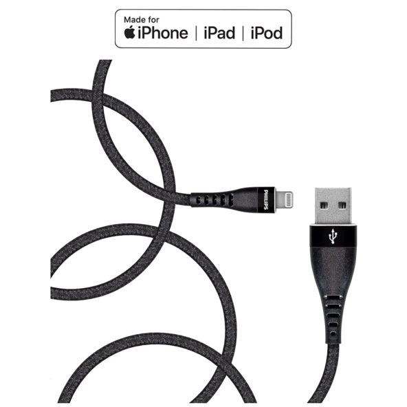 Philips Apple MFI Lisanslı UsbA to Lightning 1.2Metre Hızlı Data ve Şarj Kablosu Siyah DLC5204V/00 - Resim 2
