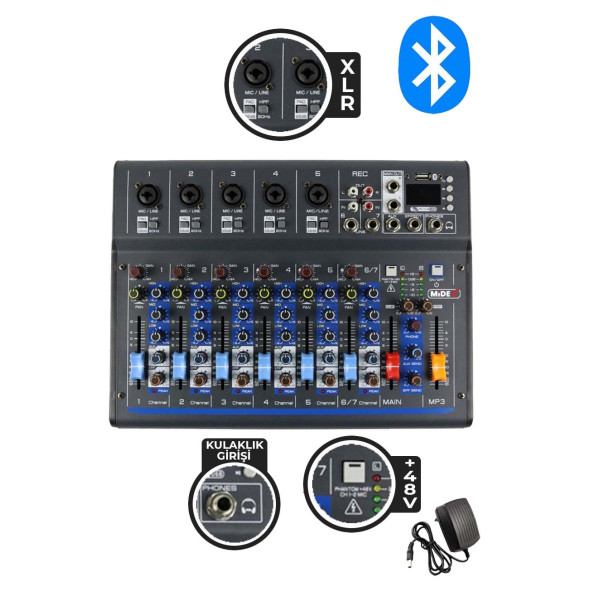 Midex MDX-07FXU 7 Kanal Ses Mikseri Deck Mikser (Kayıt USB Efekt) - 2