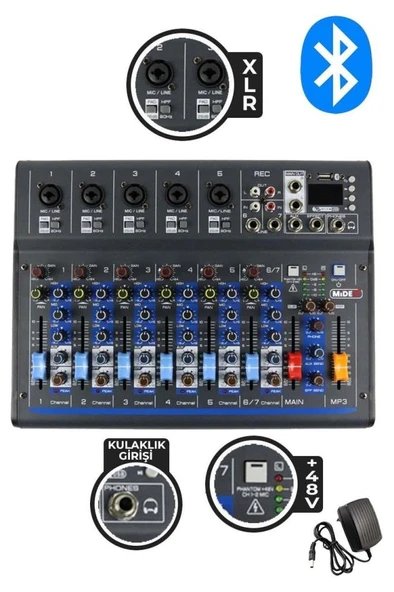 Midex MDX-07FXU 7 Kanal Ses Mikseri Deck Mikser (Kayıt USB Efekt) - Resim 2